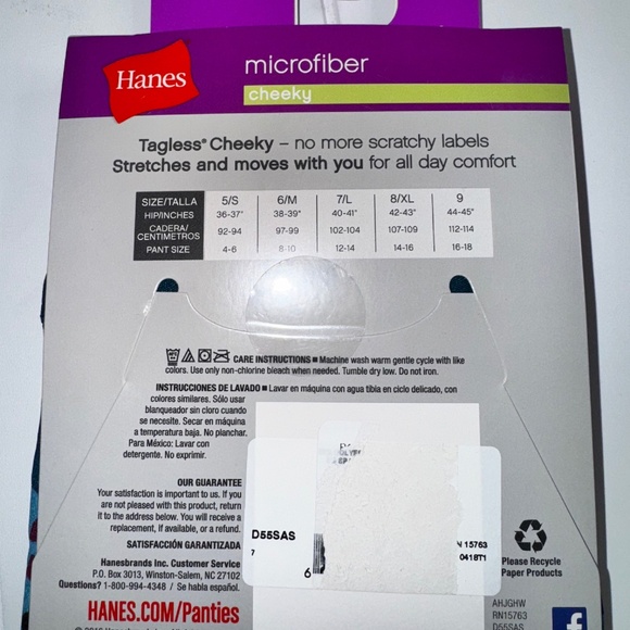 Hanes Womens Tagless Microfiber Cheeky Panties 2 Pack Sizes 7 NEW NWT - Picture 4 of 5